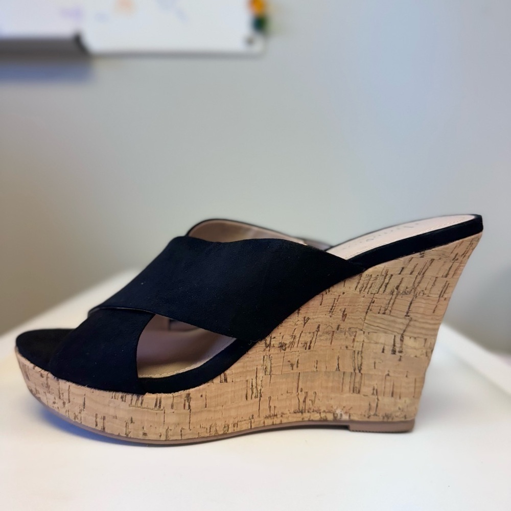 Charles by Charles David Latrice Microsuede Wedge Sandals In Black - Picture 1 of 8
